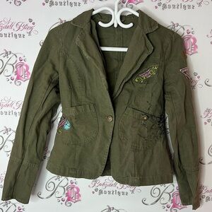 Seductions jacket coat denim jean Olive Green patch country unique Jacket